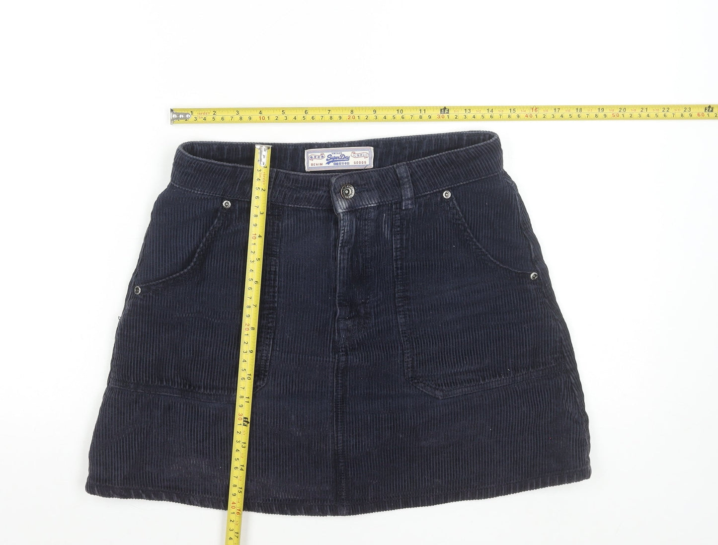 Superdry Women Blue Corduroy A-Line Short Skirt Size 10