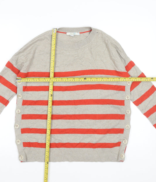 Boden Women Beige Red Striped Wool Blend Button Pullover Jumper M