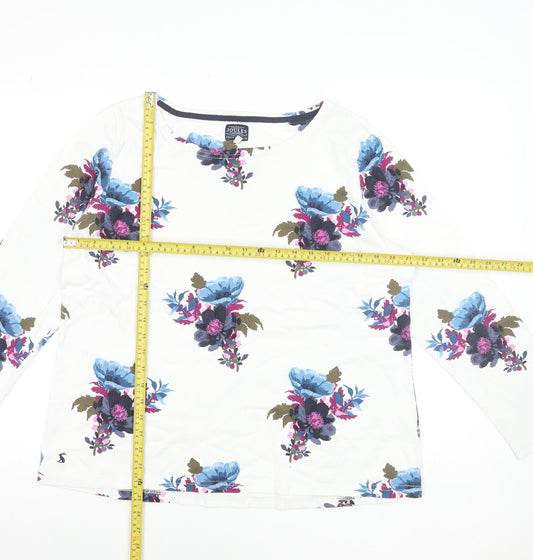 Joules Womens White Floral Long Sleeve Cotton T-Shirt Size 14