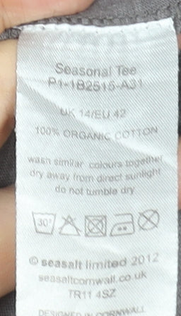 Seasalt Women Grey Basic Long Sleeve Cotton Jersey Top Size 14