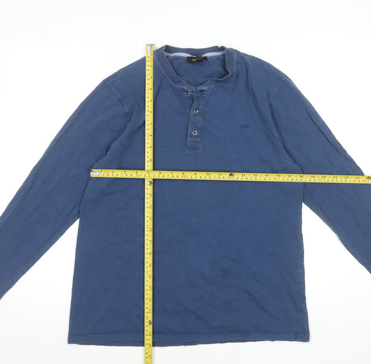 Jaeger Men's Blue Long Sleeve Henley Cotton T-Shirt Size M