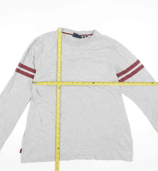Superdry Men Grey Long Sleeve Crew Neck Cotton Sports T-Shirt L