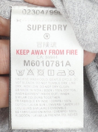 Superdry Men Grey Long Sleeve Crew Neck Cotton Sports T-Shirt L