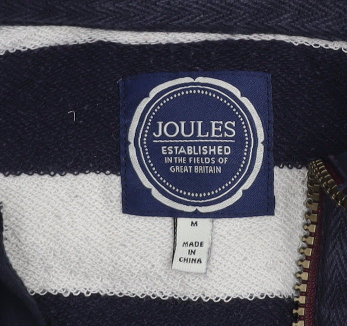 Joules Women Navy & White Striped 1/2 Zip Sweatshirt M Cotton Blend
