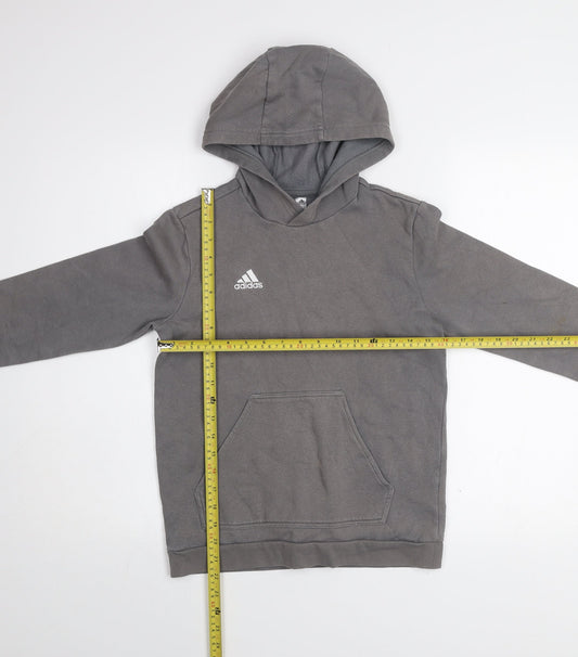Adidas Boys Grey Pullover Hoodie 12 Years Cotton Blend Logo Casual