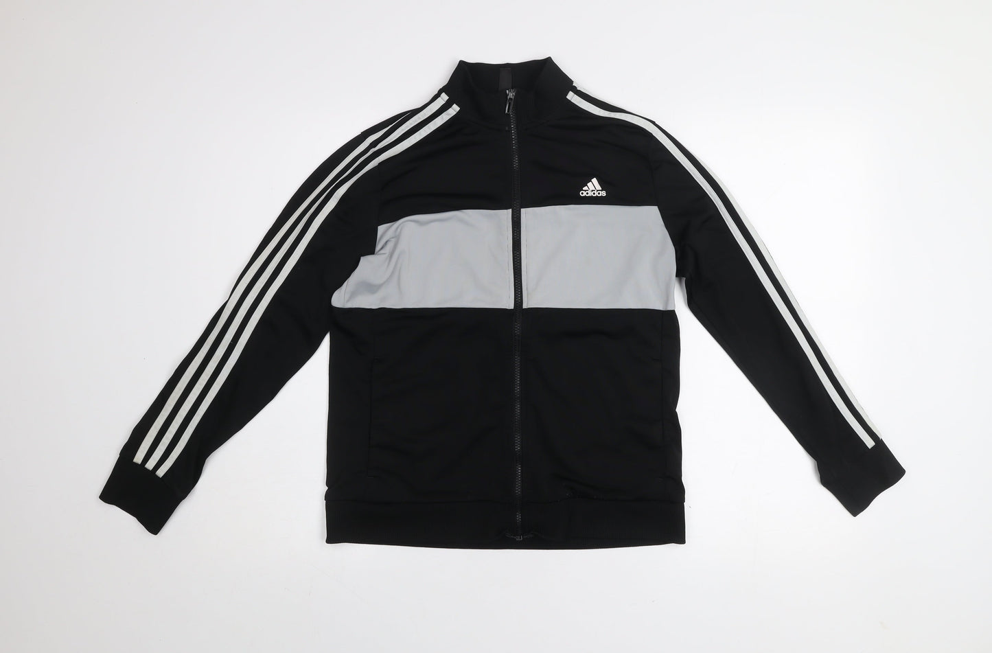 Adidas Boys Black & Grey Track Jacket 13-14 Years Full Zip Activewear