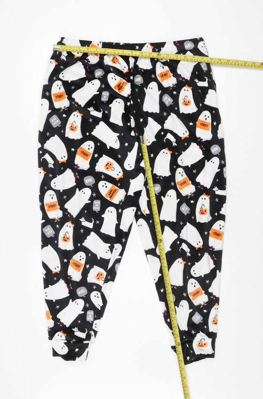 Originals Women's Black Halloween Ghost Print Fleece Pyjama Pants Size 14-16