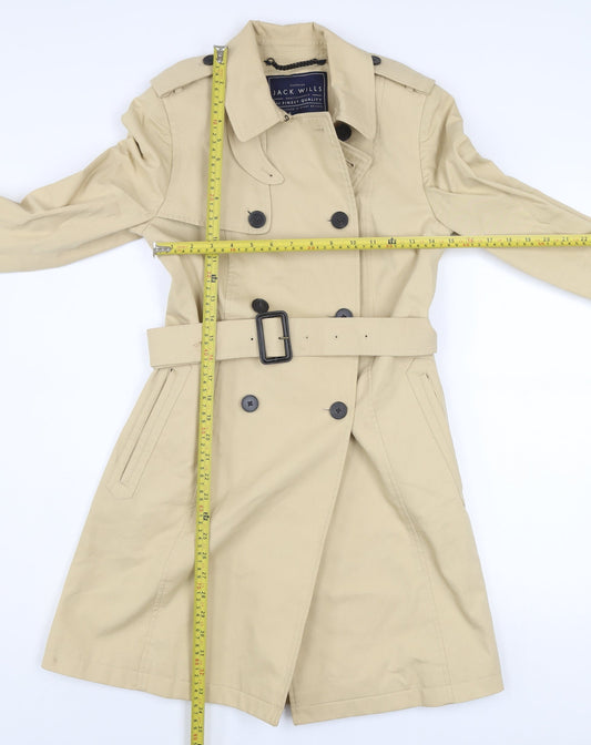 Jack Wills Womens Beige Trench Coat Size 8 Belted Mid-Length Classic