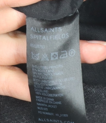 AllSaints Womens Black Wool Blend Pea Coat Jacket Size 10