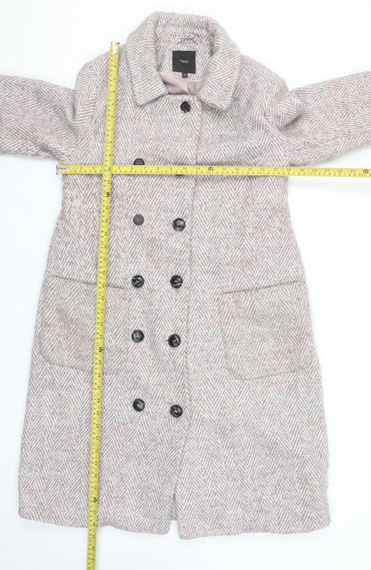 Next Women’s Beige Herringbone Wool Blend Long Overcoat Size 10