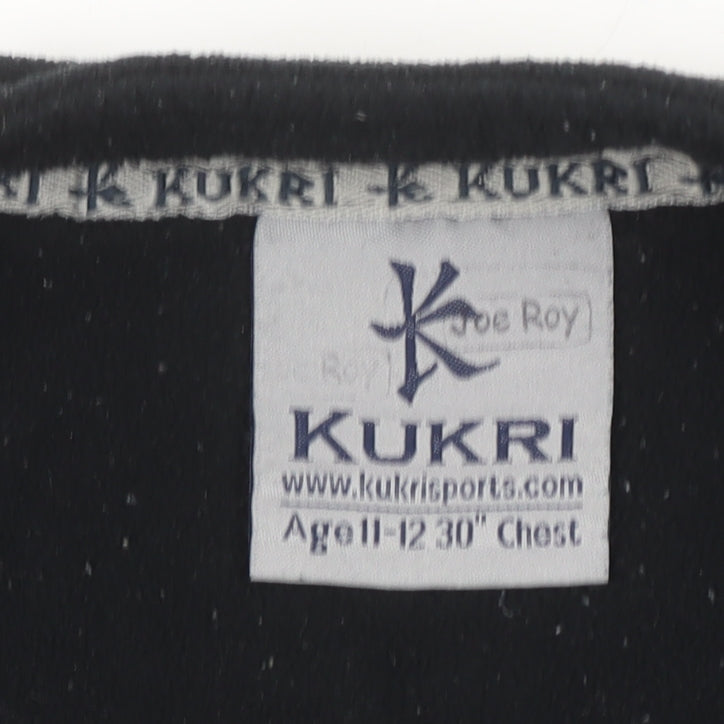 Brand and care label for Kukri boys’ black fleece 1/4 zip pullover sweatshirt 11-12 years