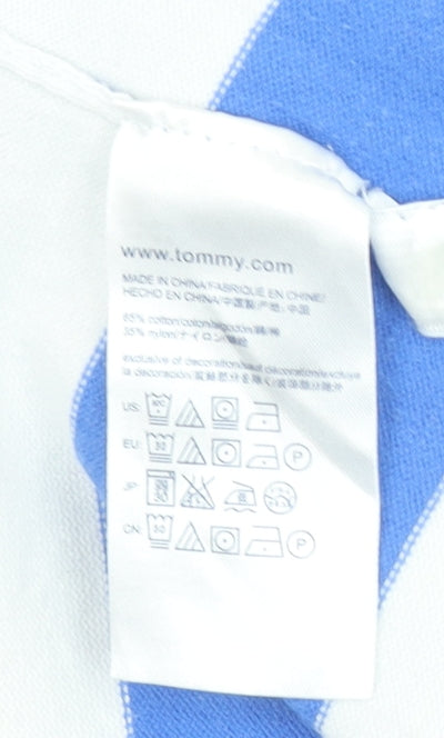 Tommy Hilfiger Women's Blue White Striped V-Neck Cotton Jumper Size S