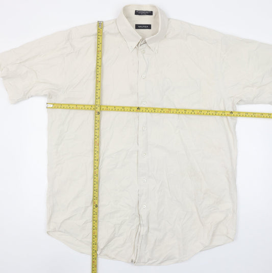 Nautica Men’s Beige Short Sleeve Button-Down Cotton Shirt XL