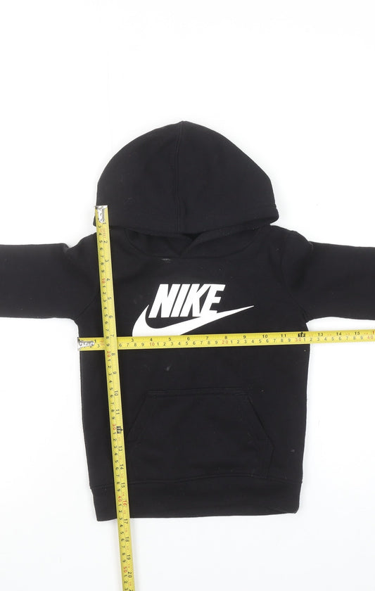 Nike Boys Black Pullover Hoodie 2-3 Years Cotton Blend Graphic Print