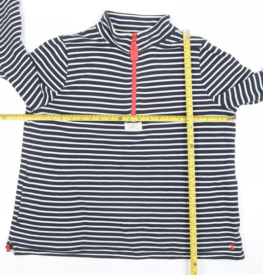 Joules Women Navy White Striped 1/4 Zip Pullover Sweatshirt UK 12