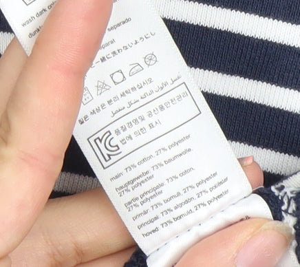 Joules Women Navy White Striped 1/4 Zip Pullover Sweatshirt UK 12