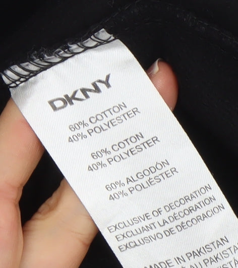 DKNY Men's Black Pullover Hoodie L Cotton Blend Logo Style