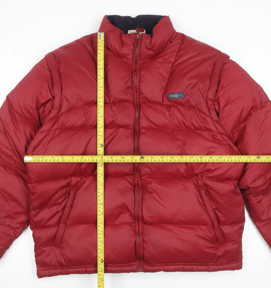 Puma Men's Red Puffer Jacket L Nylon Down Winter Coat