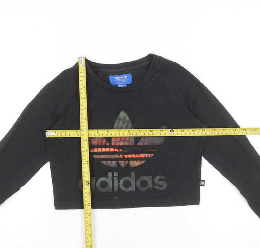 Adidas Women’s Black Cropped Long Sleeve Logo T-Shirt Size 10