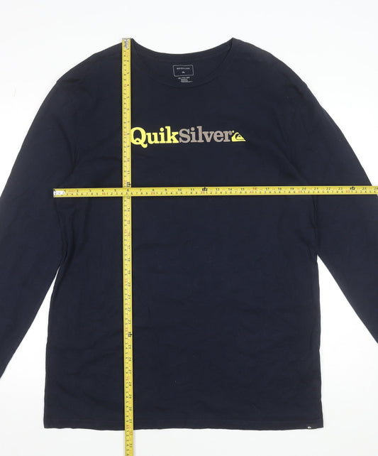 Quiksilver Men’s Blue Long Sleeve Logo Cotton T-Shirt 2XL Regular Fit