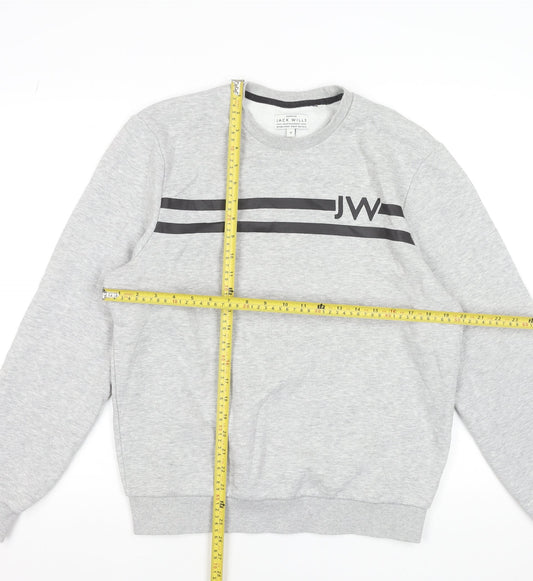 Jack Wills Men's Grey Crew Neck Logo Sweatshirt Size M