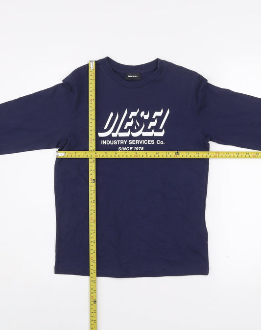 Diesel Boys Navy Blue Long Sleeve Crew Neck Graphic T-Shirt Size 10