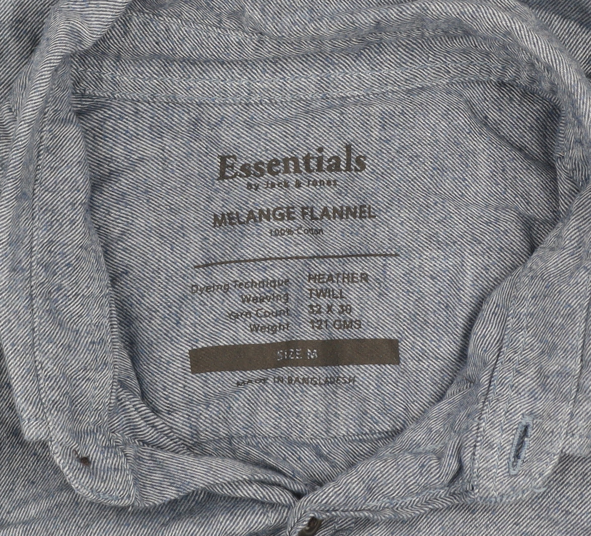 Jack & Jones Essentials Men’s Blue Cotton Flannel Button-Up Shirt Size M