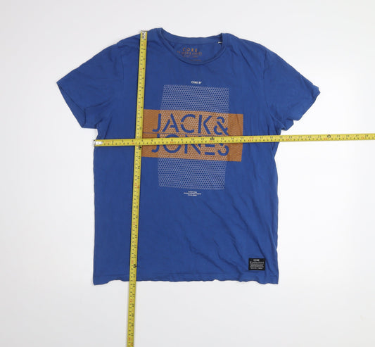 Jack & Jones Men Blue Graphic Print Cotton Crew Neck T-Shirt M