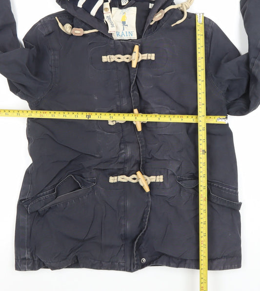 Seasalt Women Navy Hooded Duffle Rain Coat Size 10 Organic Cotton