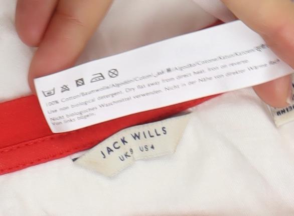 Jack Wills Womens Red White Raglan 3/4 Sleeve T-Shirt Size 4