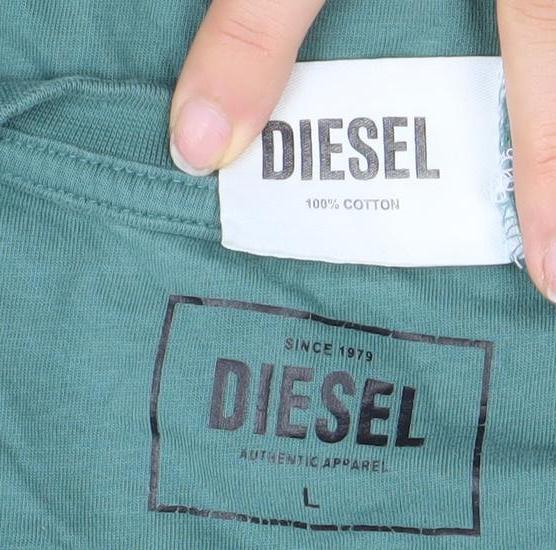 Diesel Men's Green Cotton Crew Neck Short Sleeve T-Shirt Size L