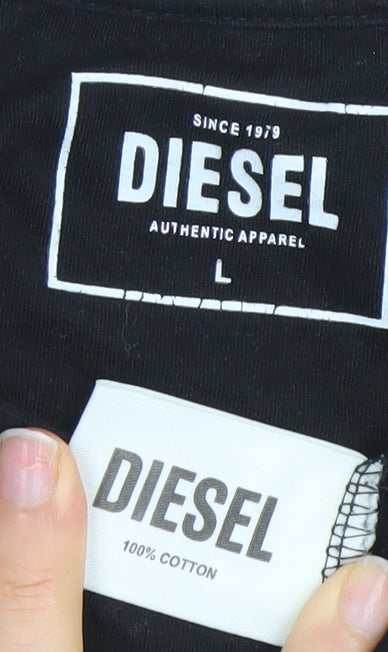 Diesel Men's Black Cotton Crew Neck Short Sleeve T-Shirt Size L