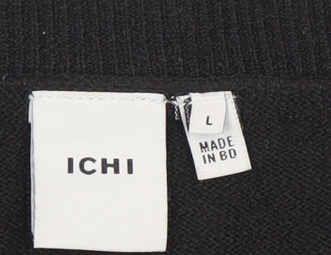 Brand and care label for ICHI women’s black l crew neck knit jumper