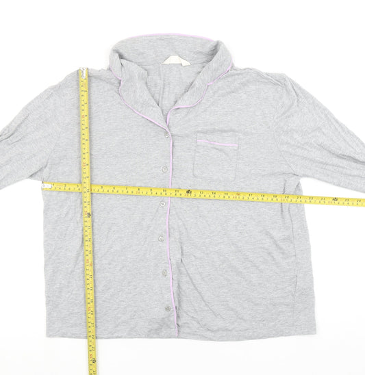 Marks and Spencer Womens Grey Cotton Pyjama Top S Long Sleeve Button Shirt