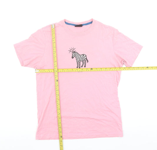 Paul Smith Men Pink Zebra Graphic Crew Neck Cotton T-Shirt Size S