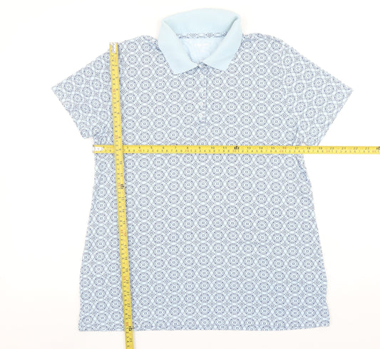 Lands' End Women's Blue Geometric Cotton Polo Shirt Size L