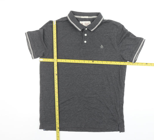 Original Penguin Men's Grey Slim Fit Short Sleeve Polo Shirt M