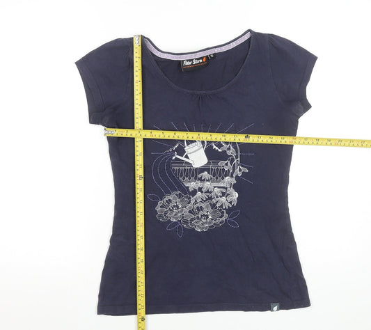 Peter Storm Women's Blue Floral Embroidered Cotton T-Shirt Size 10