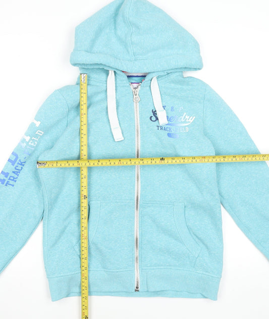 Superdry Women’s Blue Full Zip Hoodie Size 14 L Track & Field Print