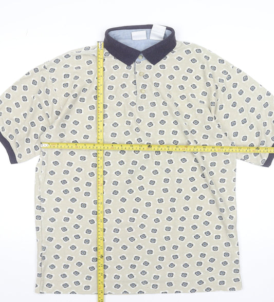 Bugle Boy Men's Beige Retro Print Polo Shirt Size L Short Sleeve