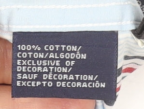 Tommy Hilfiger Men's Blue Striped Button-Down Shirt Size 16 Regular Cotton