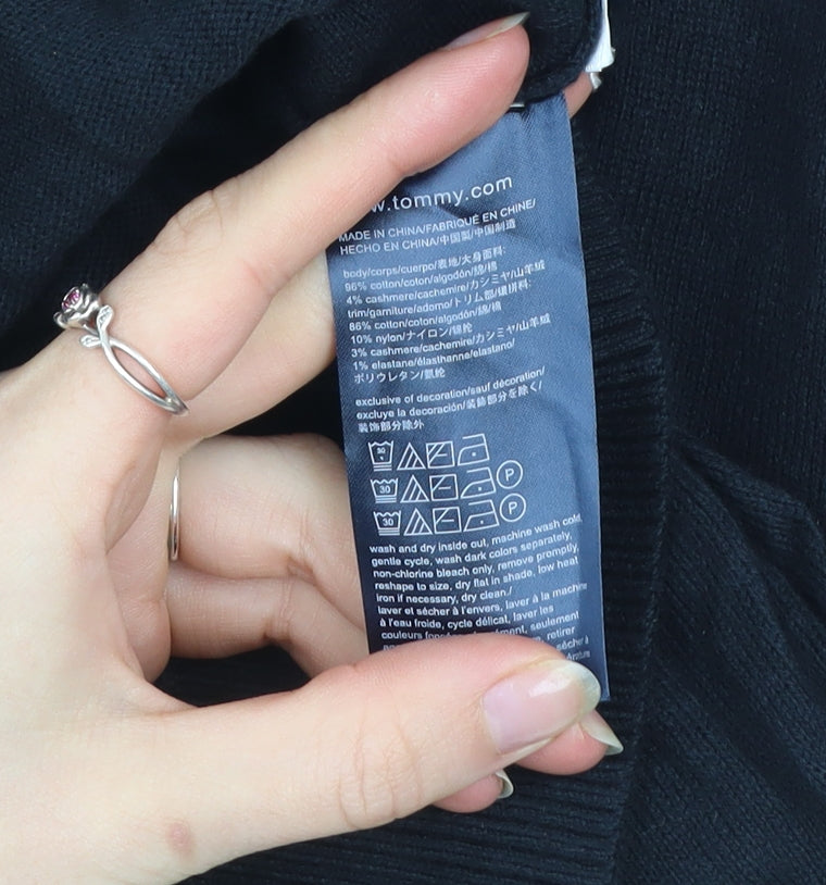 Tommy Hilfiger Men’s Black V-Neck Cotton Cashmere Jumper M