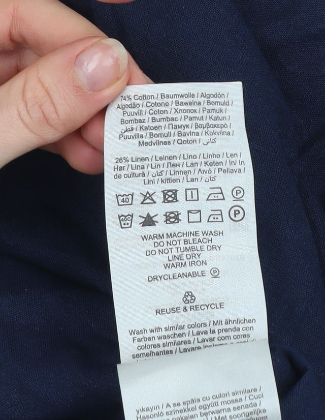 Jack & Jones Men's Blue Linen Blend Short Sleeve Button-Up Shirt Size M