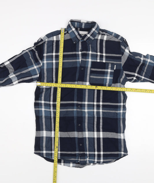 Jack & Jones Men's Blue Check Slim Fit Long Sleeve Button-Up Shirt Size M