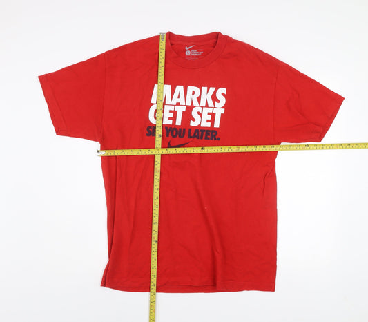 Nike Men's Red Loose Fit Graphic Sports T-Shirt Size L