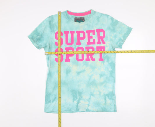 Superdry Men's Blue Tie-Dye Super Sport Graphic Cotton T-Shirt L