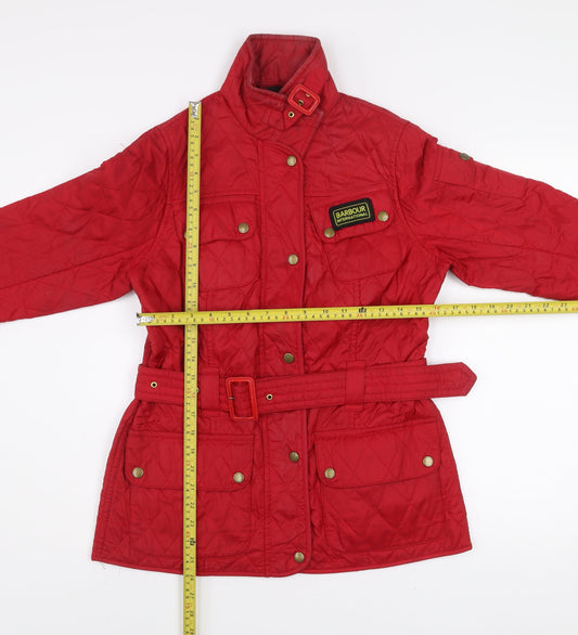 Barbour Womens Red Quilted Belted Jacket Size 10