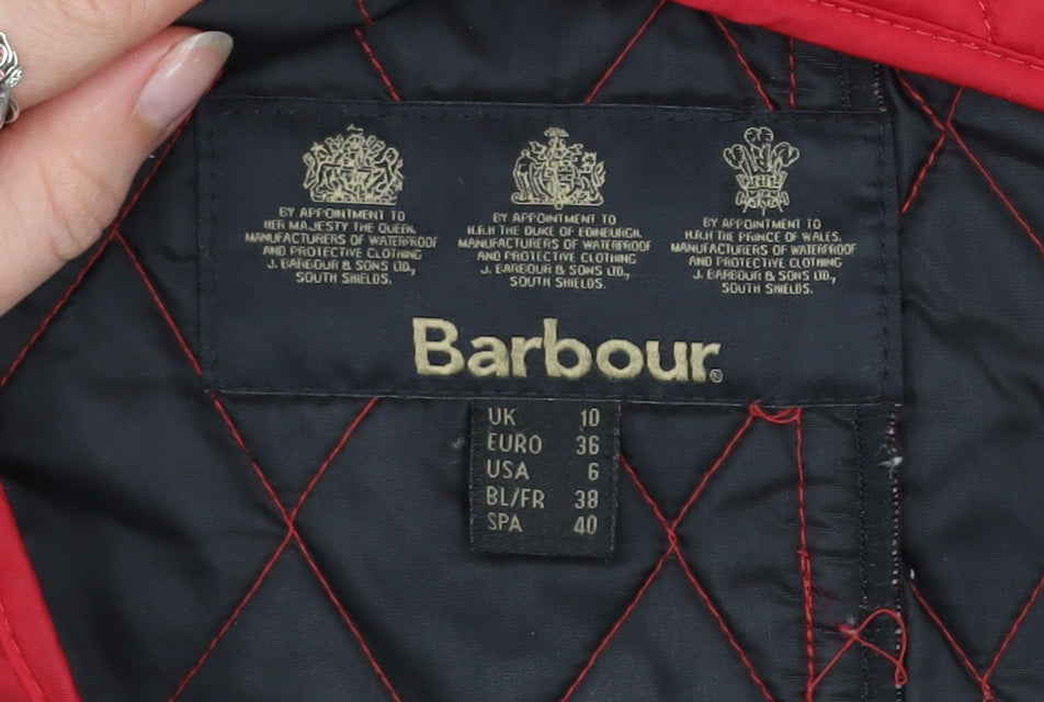 Barbour Womens Red Quilted Belted Jacket Size 10