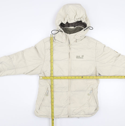 Jack Wolfskin Women Beige Puffer Jacket Size 8 Hooded Winter Coat
