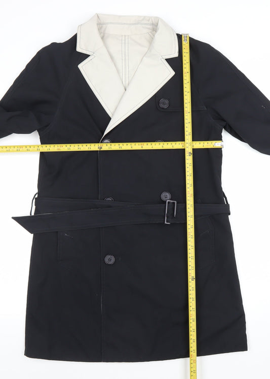 Jaeger Womens Black Belted Double-Breasted Trench Coat Size 12